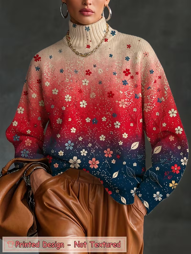Winter Clothing For Women - Damska koszulka z golfem, z gradientowym
