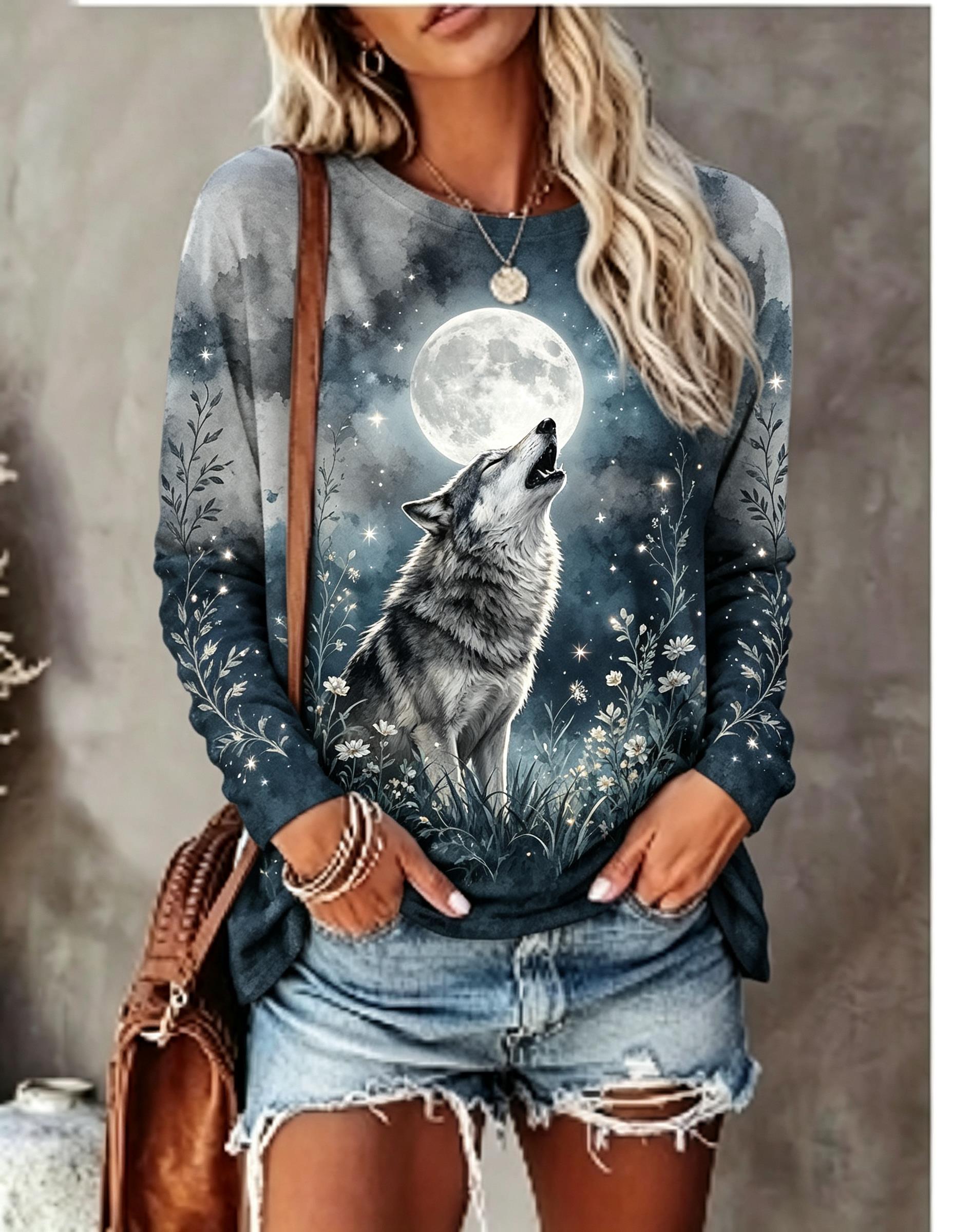 Winter Clothing For Women - Damska koszulka z długim rękawem, wzór: